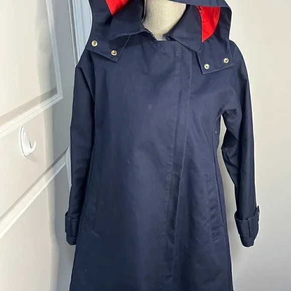 Women's JCrew Belvedere A Line Navy Blue Swing Trench Coat Size S NWOT - Picture 4 of 5
